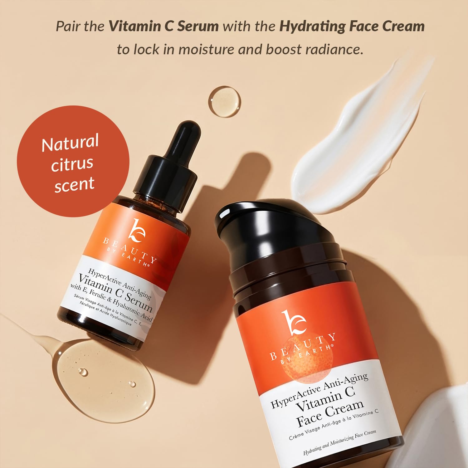 Beauty by Earth serum on bathroom counter in natural light suggesting daily skincare ritual benefit