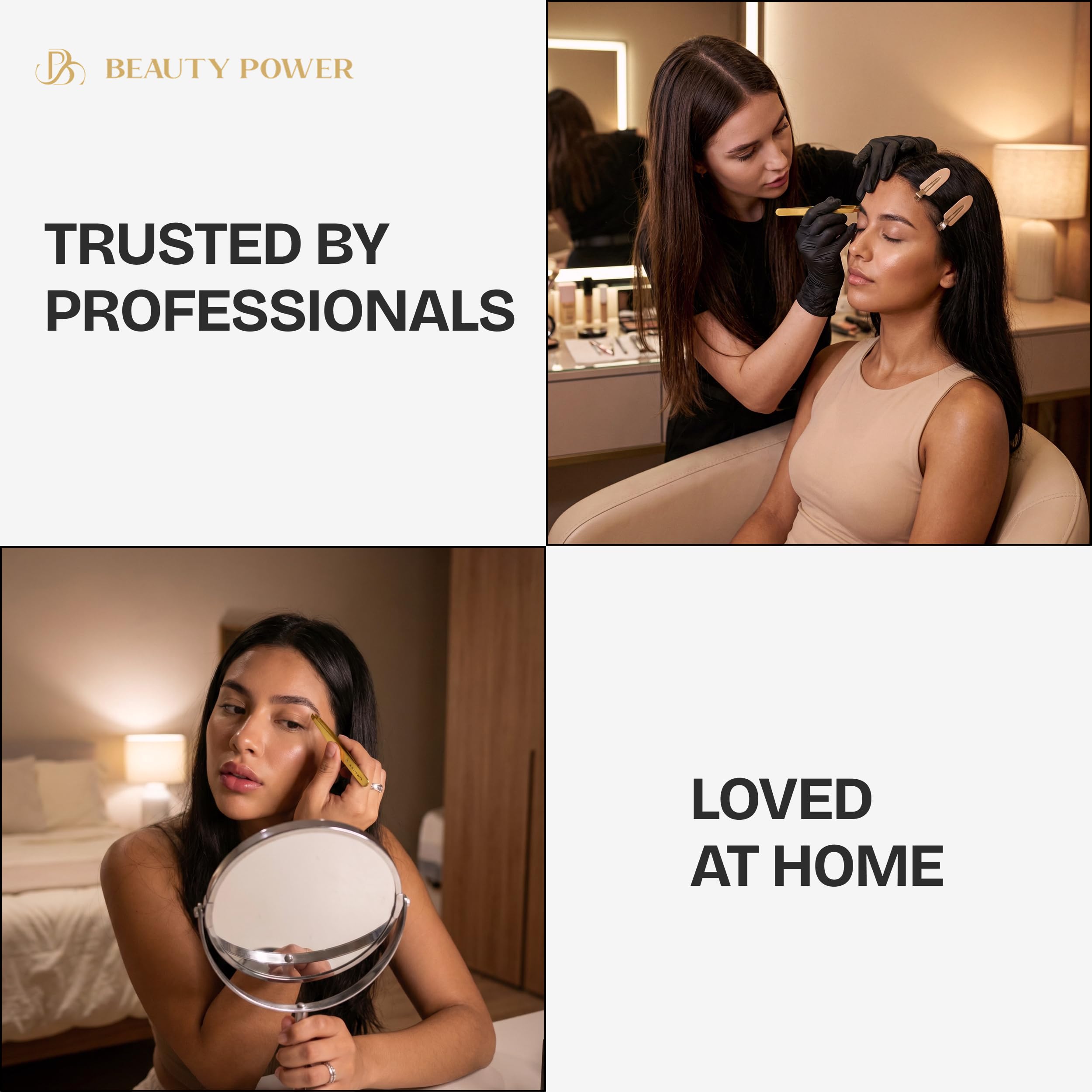 Beauty Power tweezers beside travel bag illustrating portability and on-the-go grooming