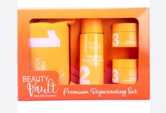 Beauty Vault boxed set front view showing all four products, convenient and travel-ready