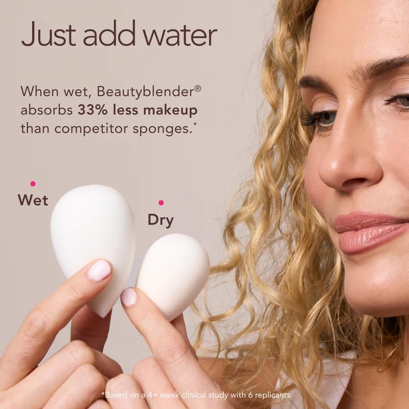 beautyblender blending foundation on cheek demonstrating even coverage benefit