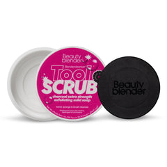beautyblender close-up of solid texture and charcoal specks showing exfoliating action benefit