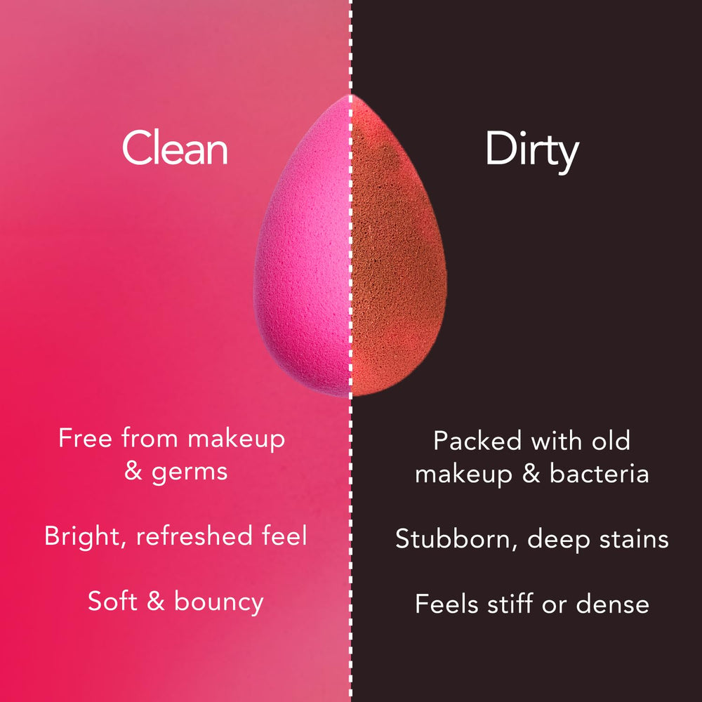 beautyblender sponge being cleaned on solid cleanser showing deep-clean benefit