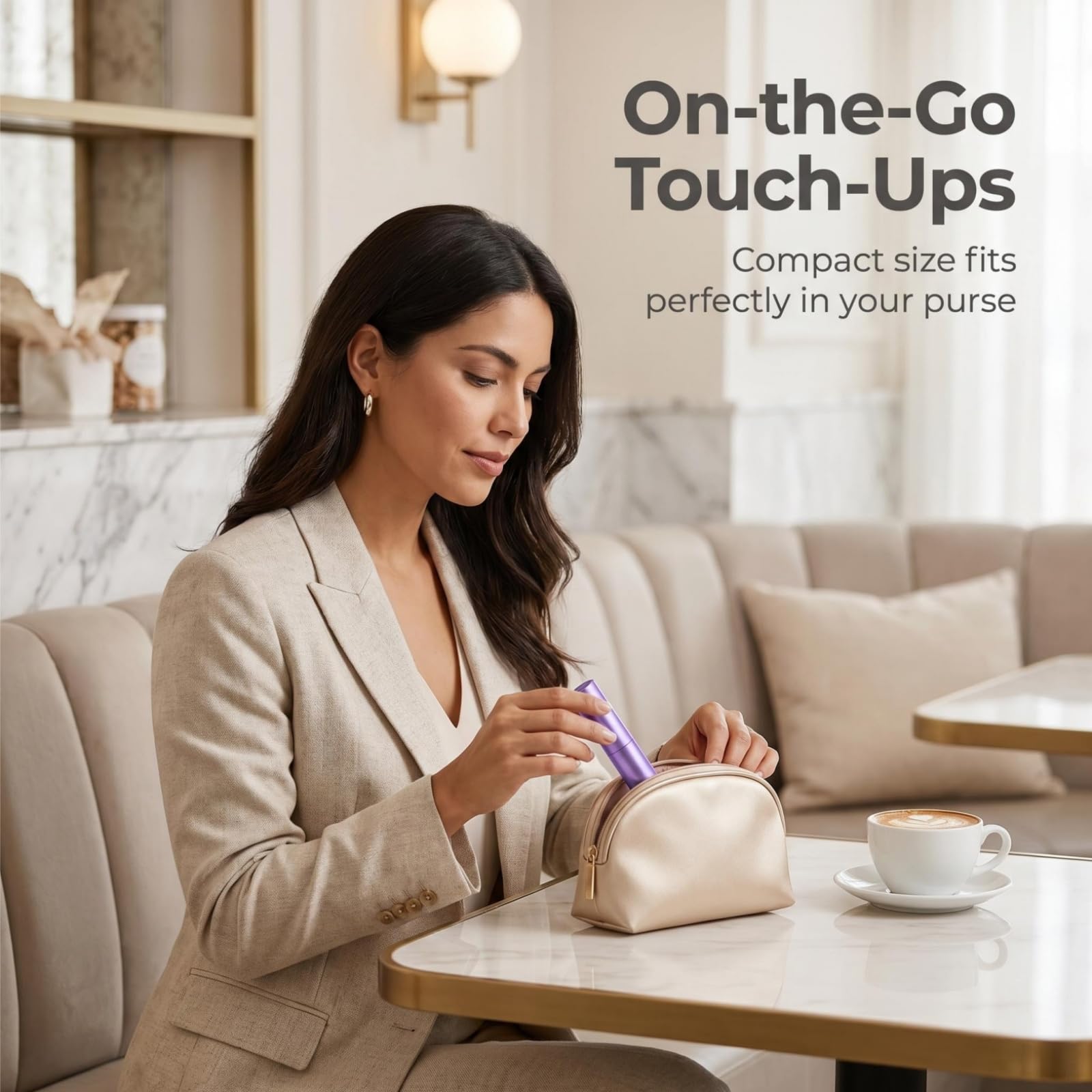 Beautyfeb size and scale next to coin showing pocketable travel-ready benefit