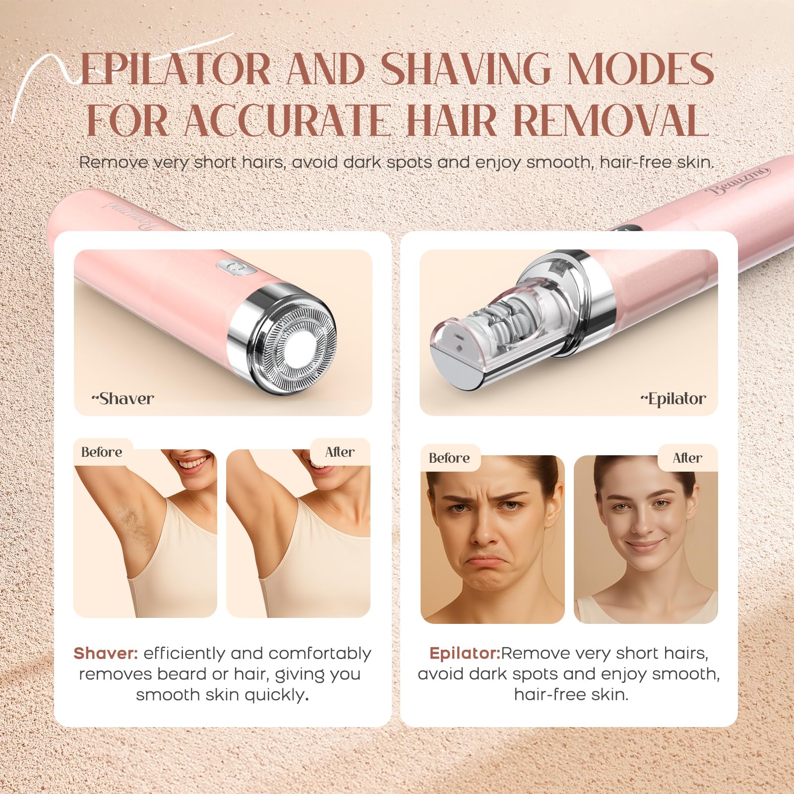 BEAUZMO built-in LED light illuminating facial hair for more precise removal and visibility