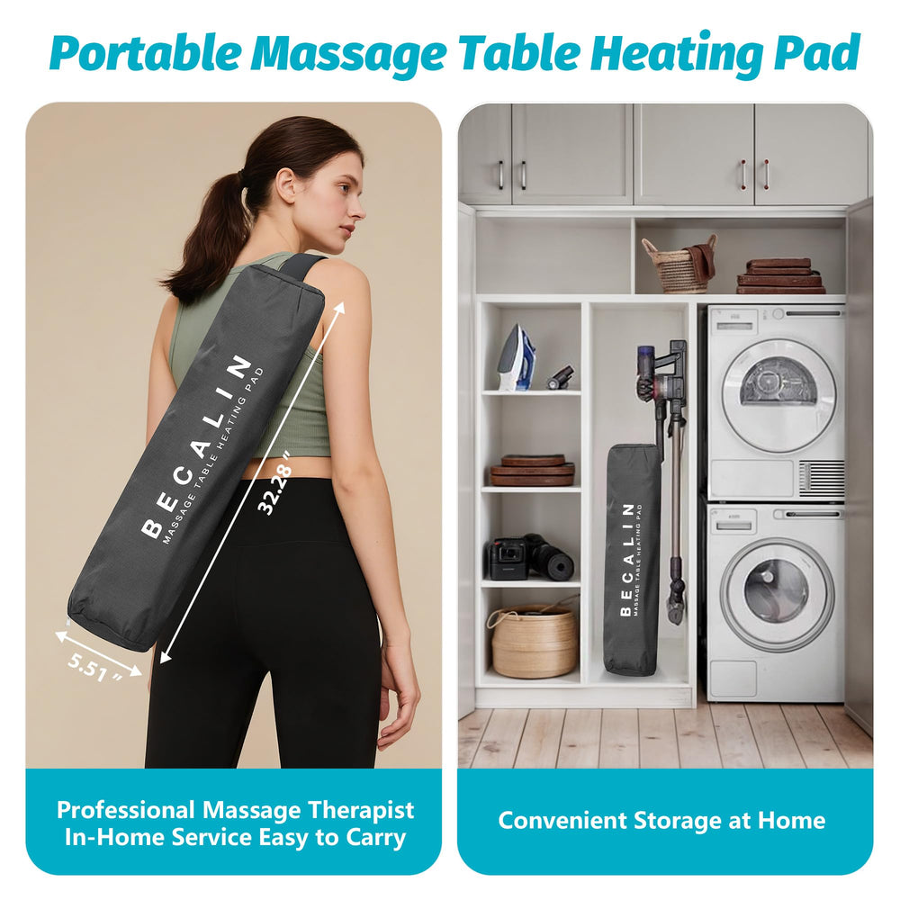 BECALIN on a standard massage table showing full 30x71 inch fit