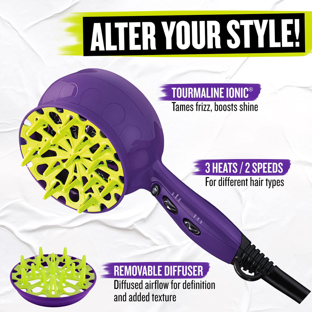 Bed Head diffuser styling in use creating voluminous frizz-controlled curls