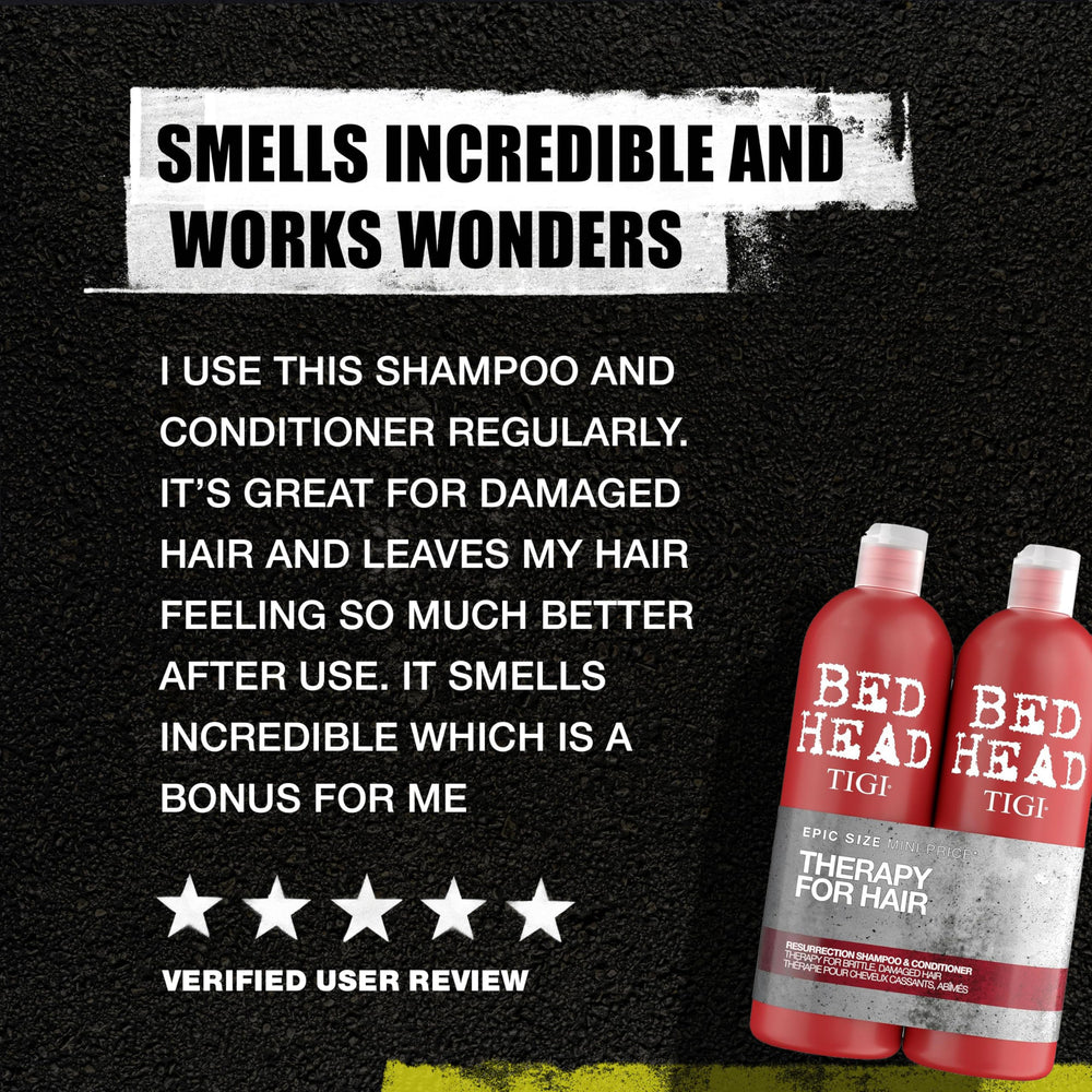 Bed Head duo on bathroom shelf with towels showing salon-style routine