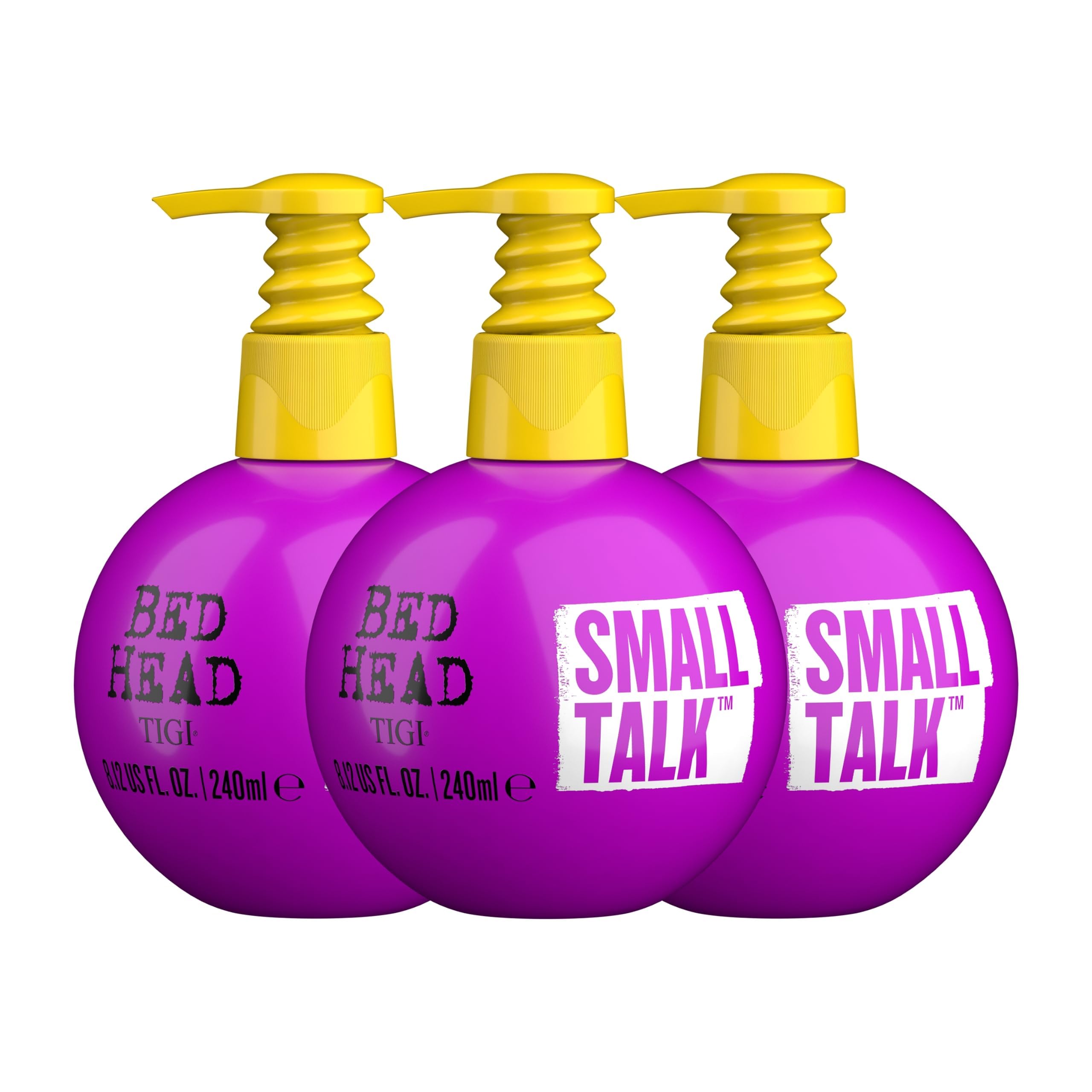 Bed Head Small Talk front packaging showing three 8.12 oz tubes and product name