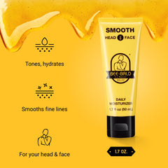 Bee Bald in use applying moisturizer to shaved head demonstrating soothing benefit