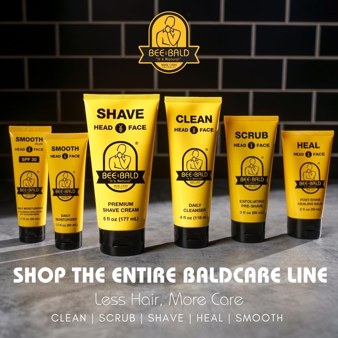 Bee Bald lifestyle on bathroom vanity suggesting daily grooming convenience benefit