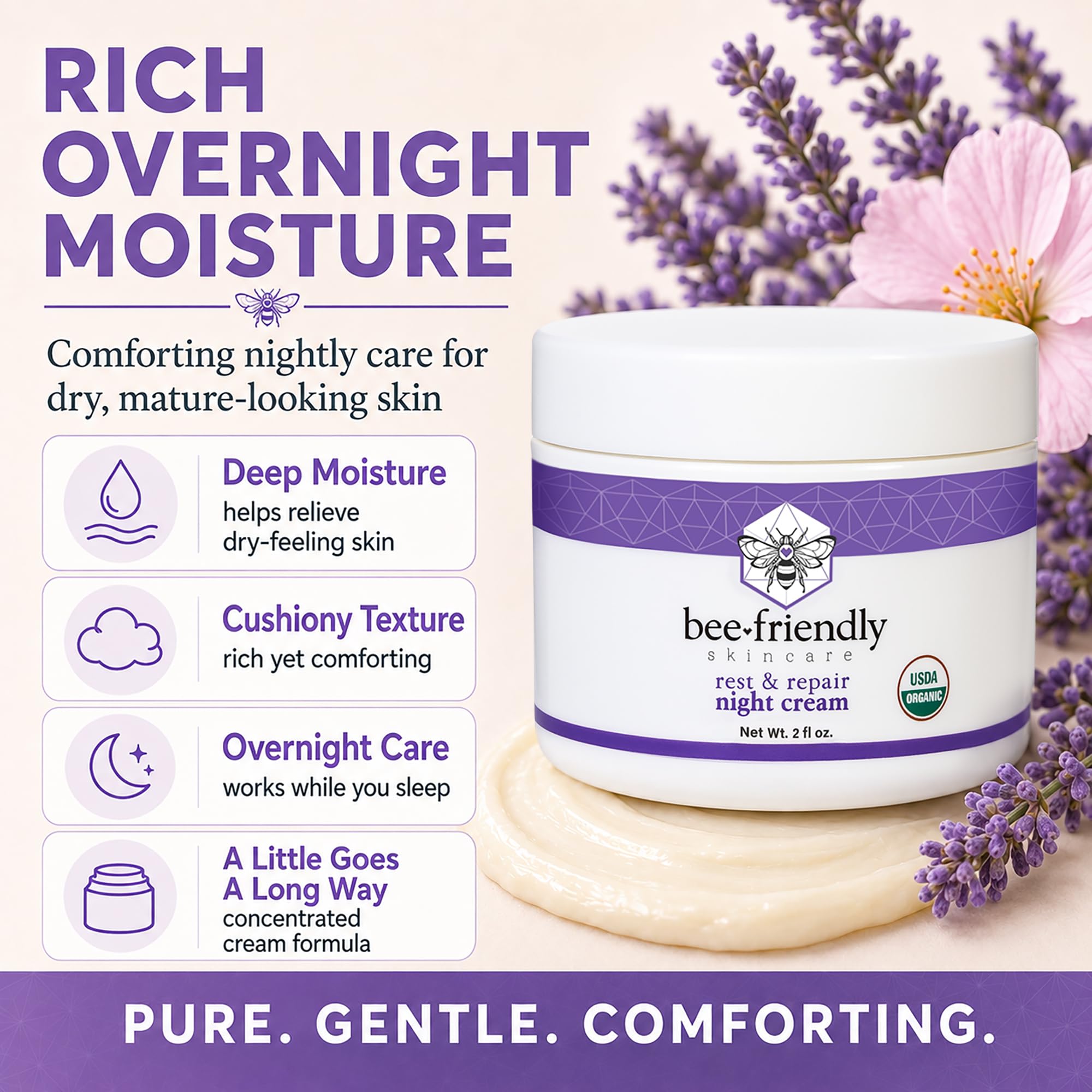 Applying BeeFriendly cream to face demonstrating overnight moisturizing benefit