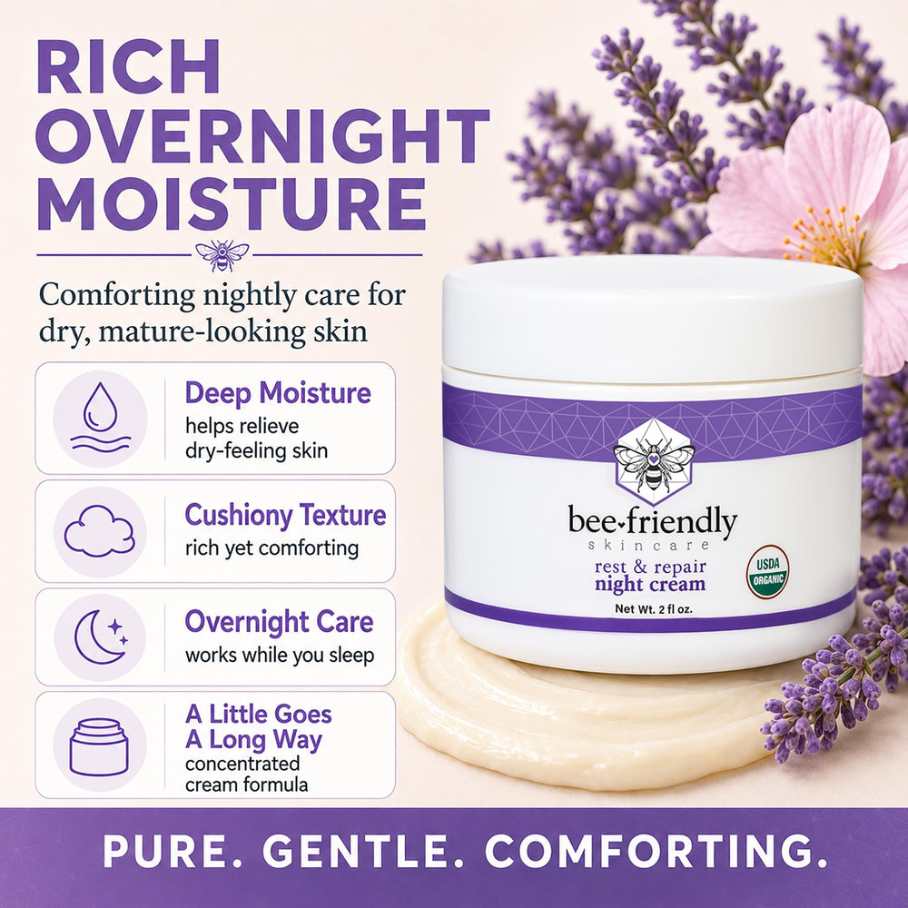Applying BeeFriendly cream to face demonstrating overnight moisturizing benefit