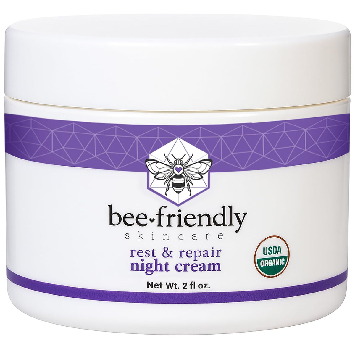 BeeFriendly night cream front jar showing organic label and nourishing benefit