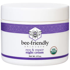 BeeFriendly night cream front jar showing organic label and nourishing benefit