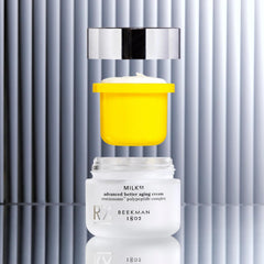 Beekman 1802 cream texture close-up highlighting rich, hydrating consistency for smoother skin