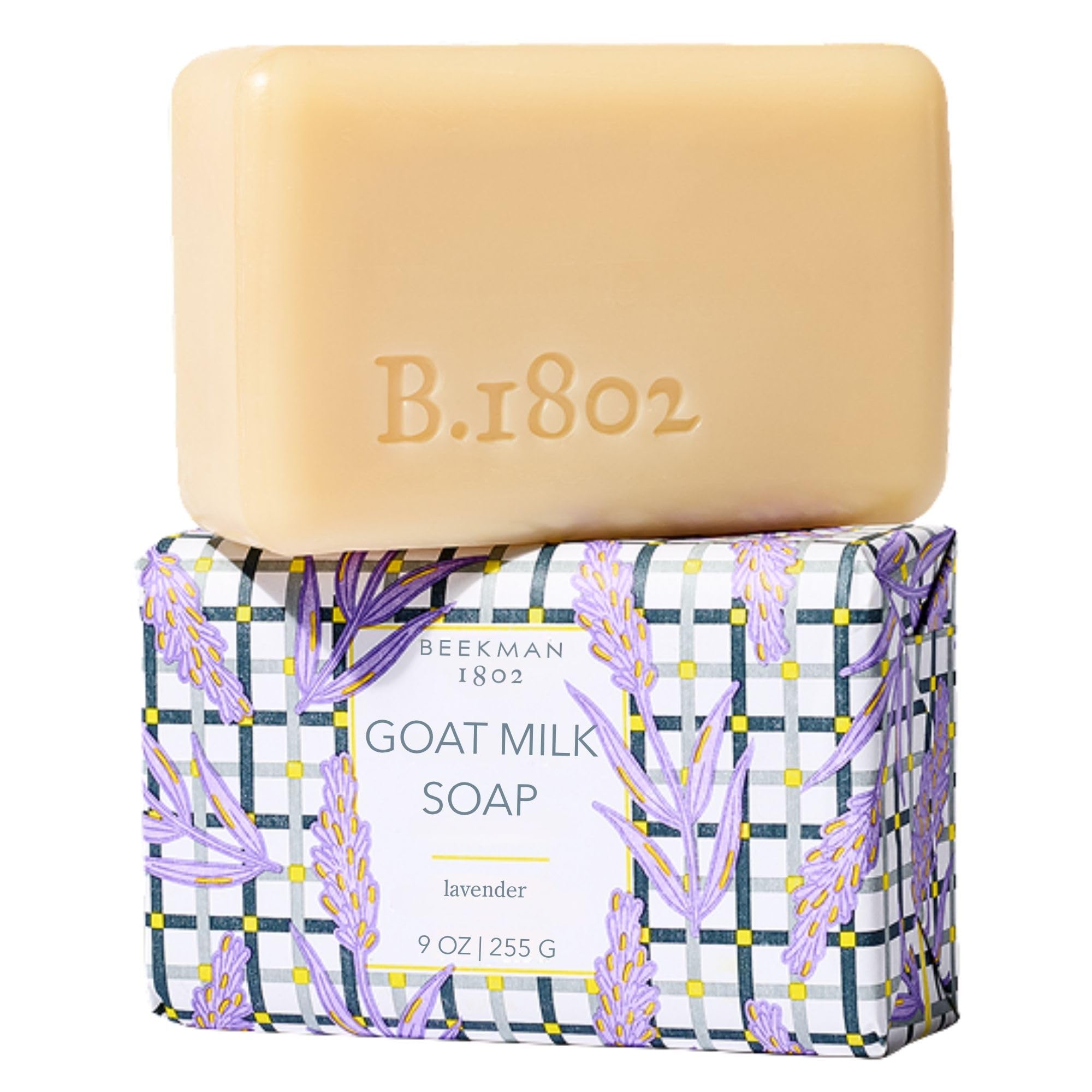 Beekman 1802 front packaging showing lavender soap and calming benefits