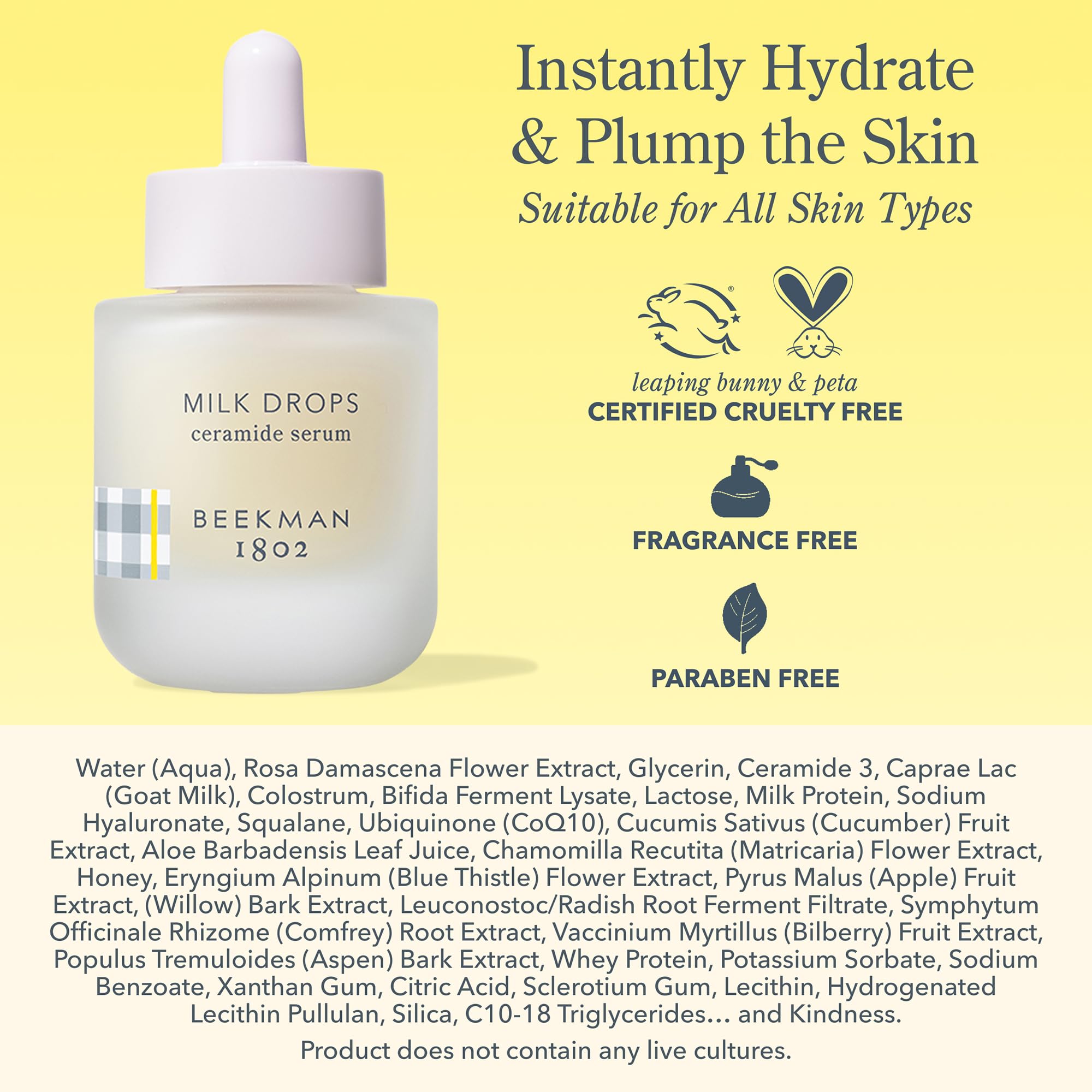 Beekman 1802 before and after skin texture comparison showing visible smoothing benefit