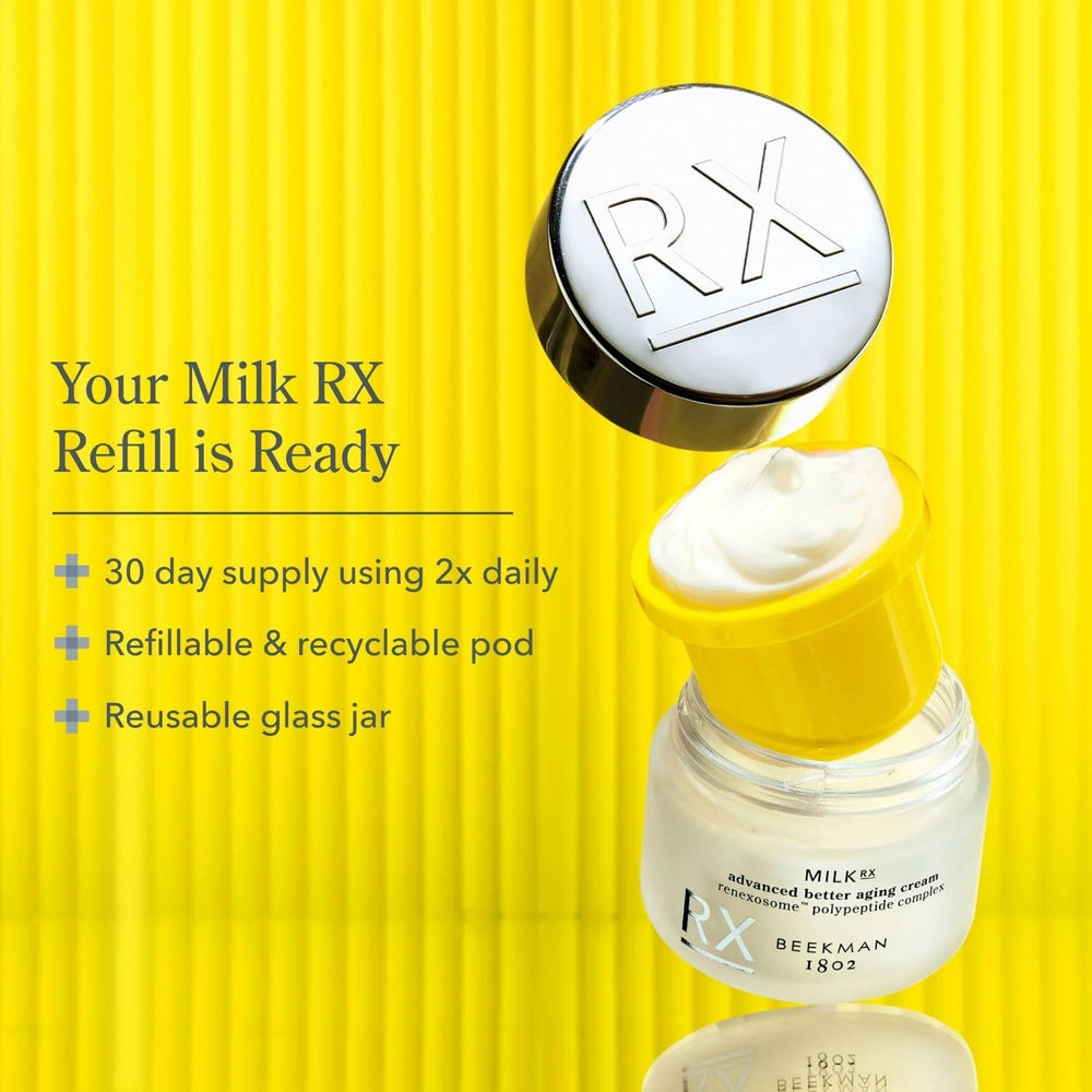 Beekman 1802 refill pouch being poured into jar to show easy transfer and reduced waste
