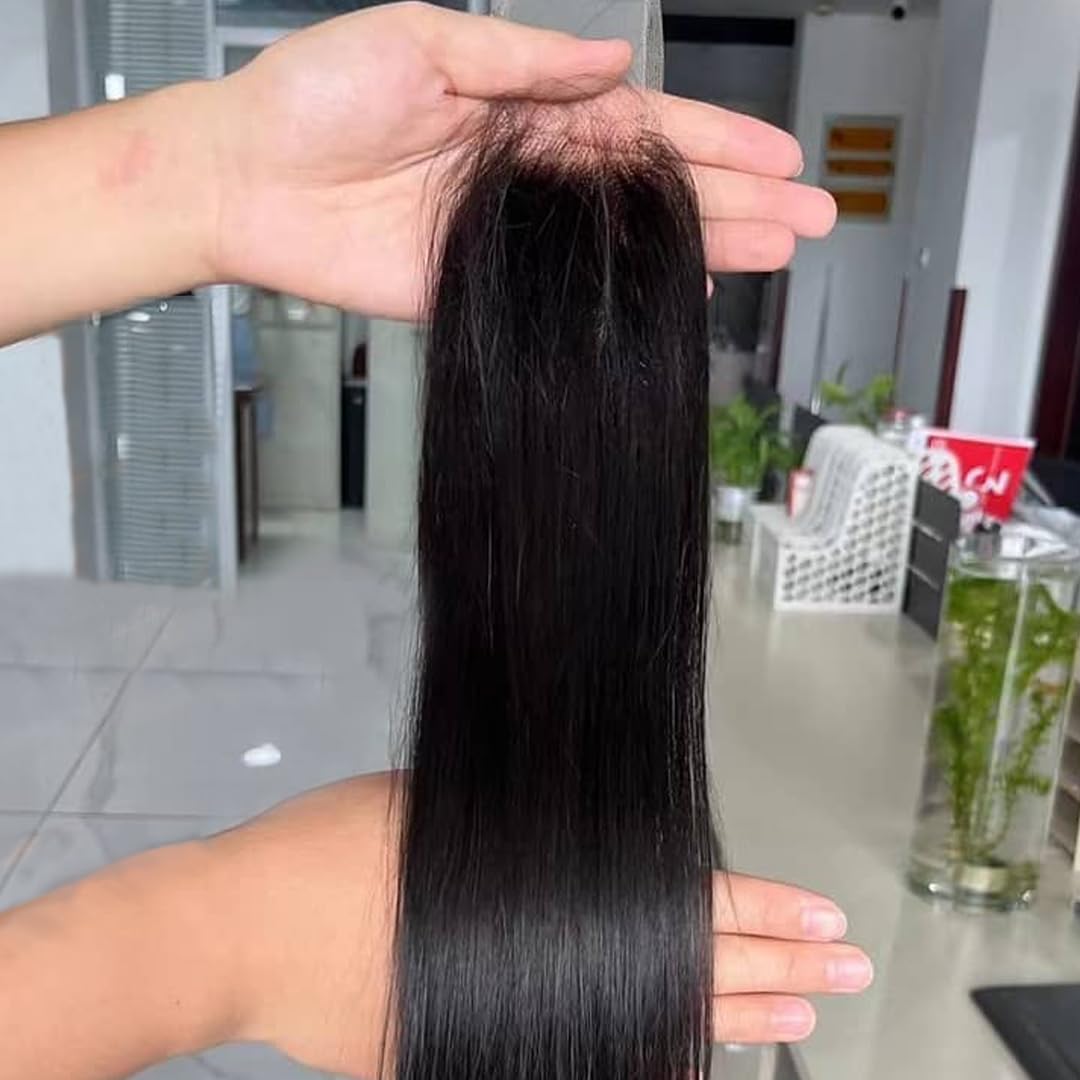 BEEOS closure installed with a deep middle part for realistic scalp look