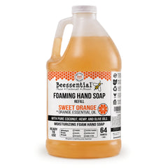 Beessential orange front packaging showing 64 oz refill and natural benefits
