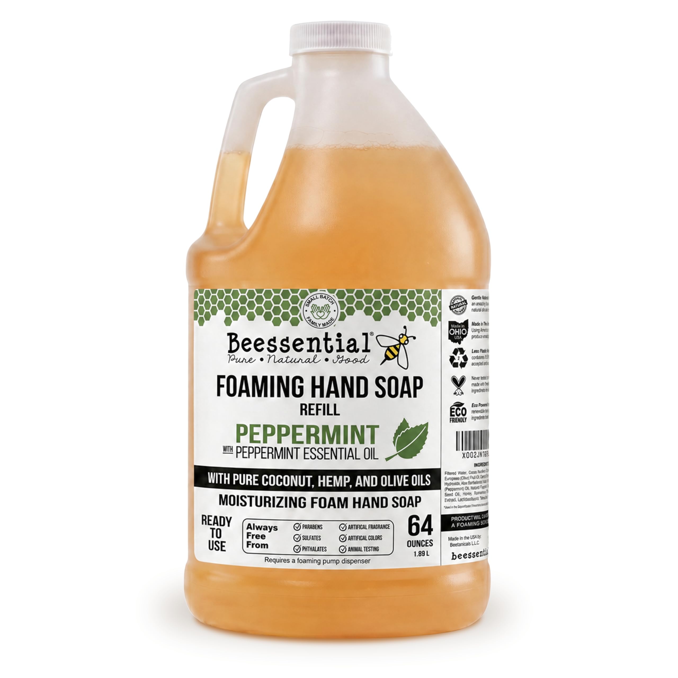 Beessential front bottle showing peppermint label and refill size for savings