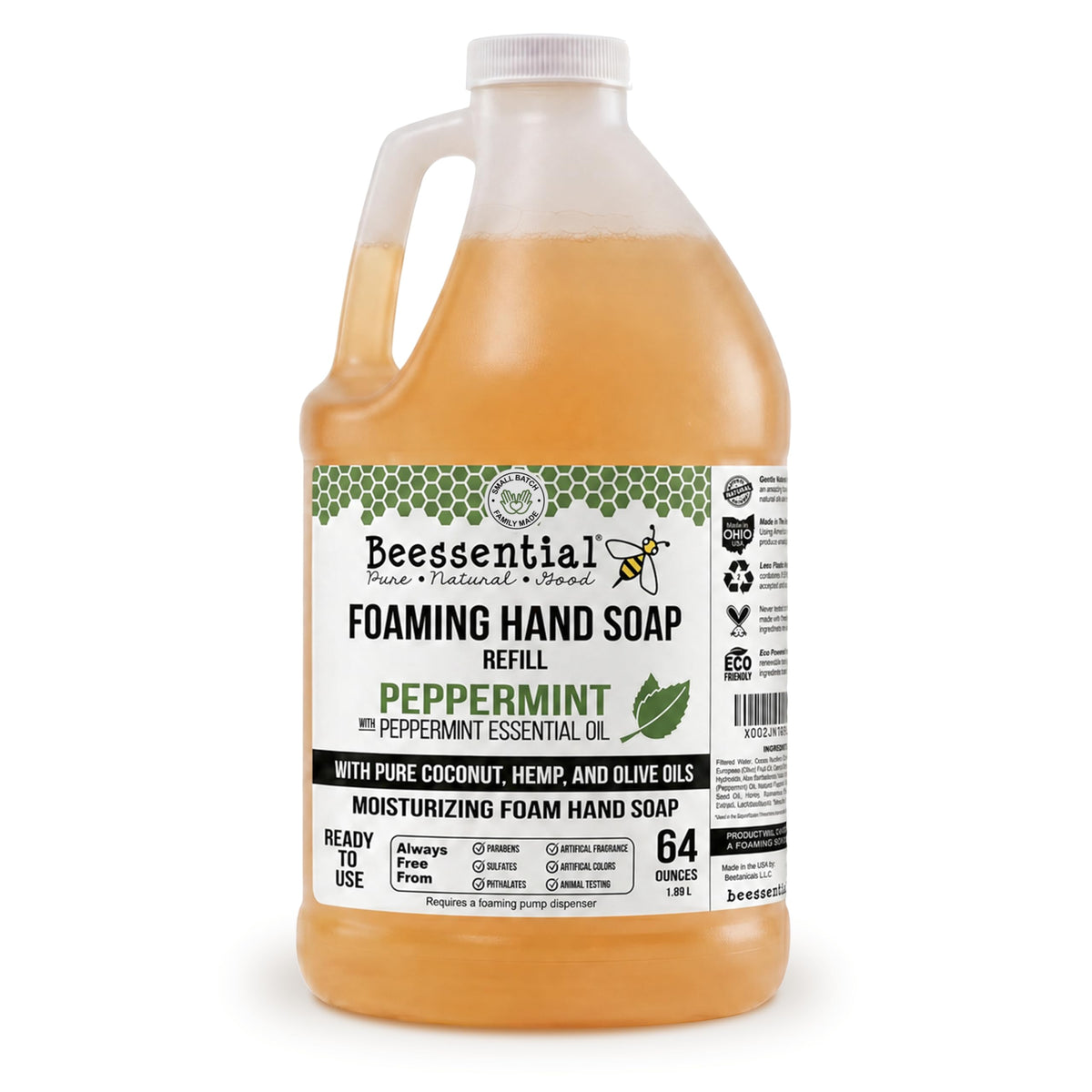 Beessential front bottle showing peppermint label and refill size for savings