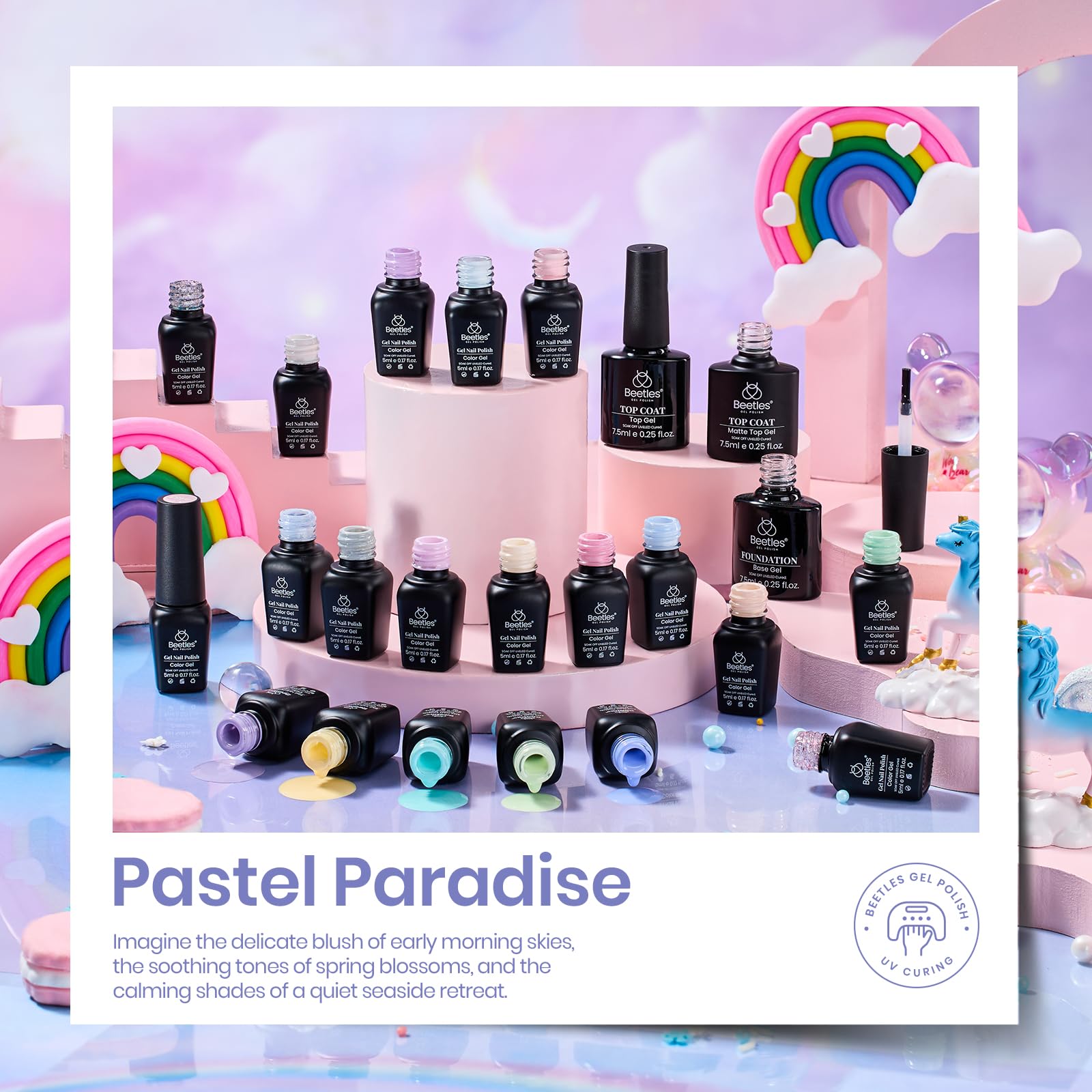 beetles gel polish bottle closeup label showing product details and precise application benefit