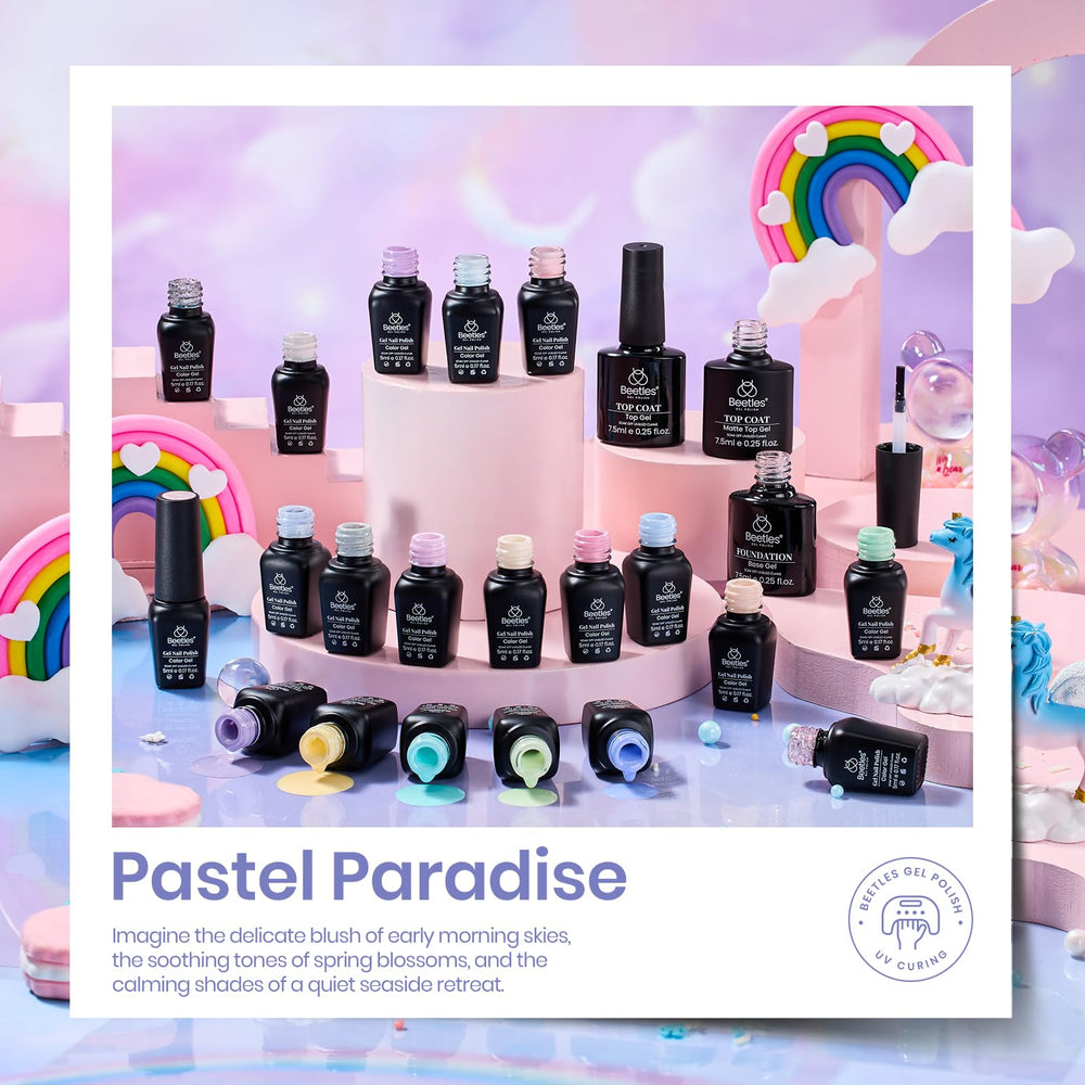 beetles gel polish bottle closeup label showing product details and precise application benefit