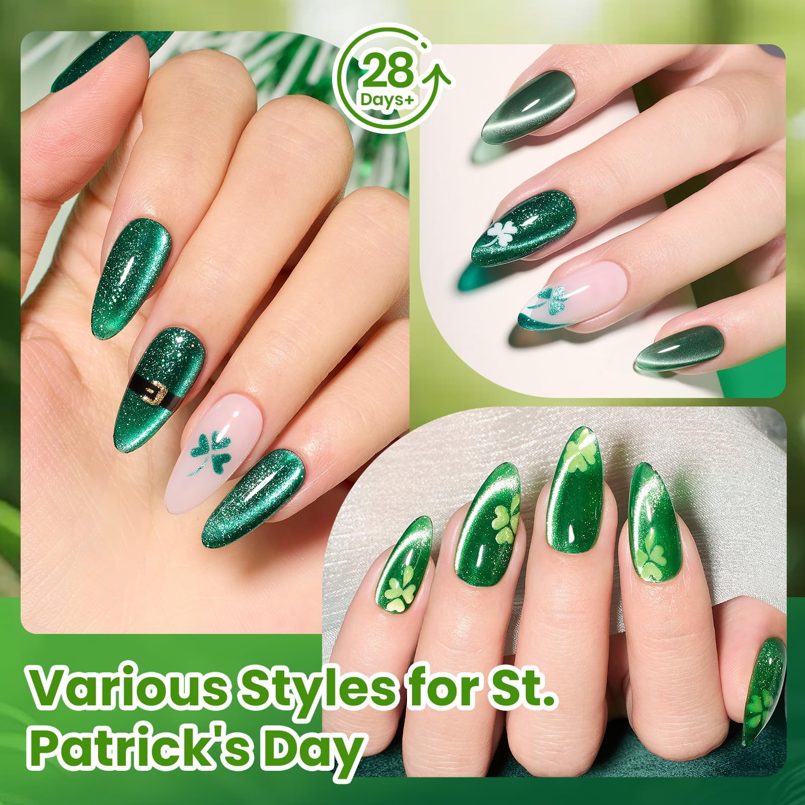 beetles finished cat eye stripe on nail tip showing luminous green shimmer