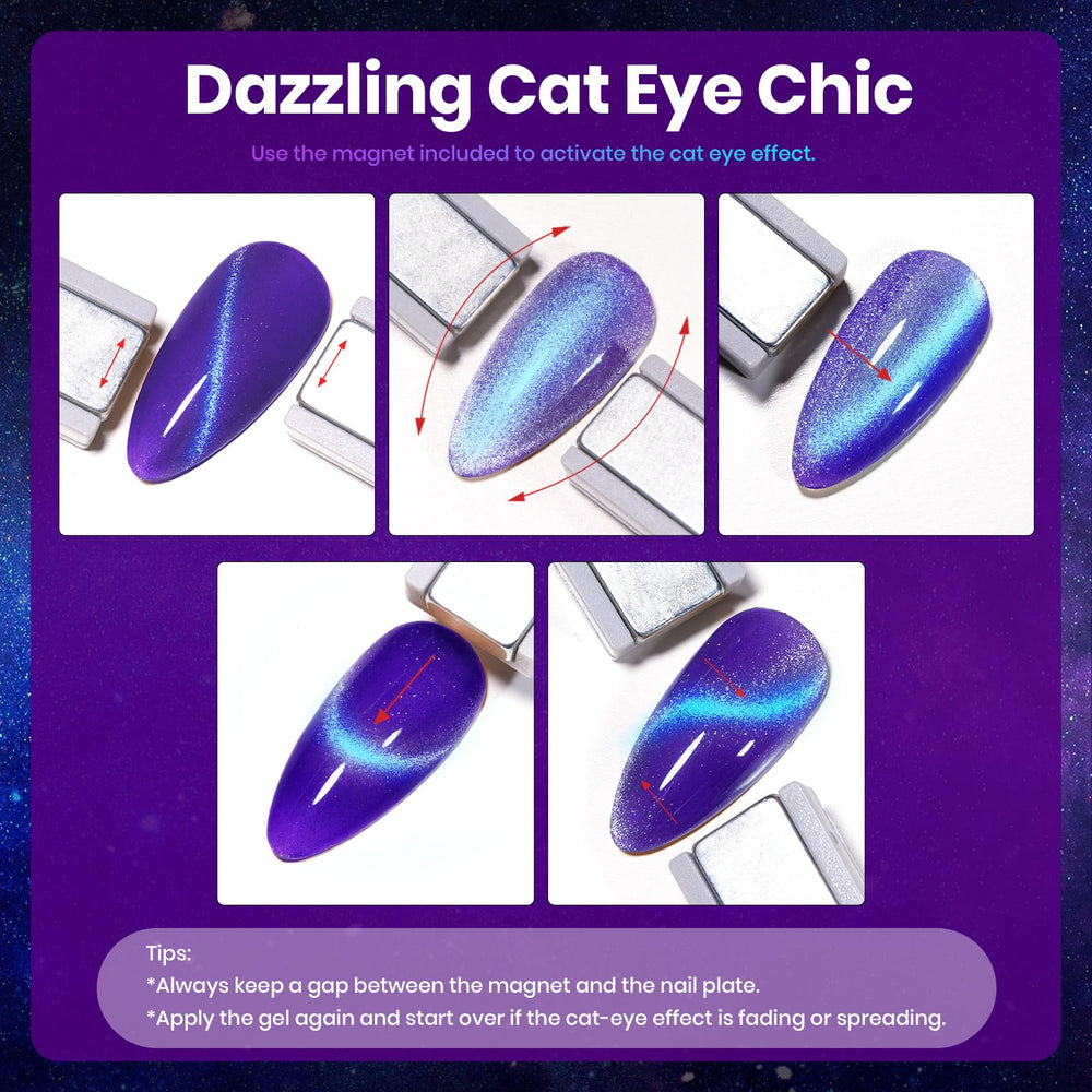 beetles gel polish magnet in use forming a precise cat-eye stripe for dramatic nails