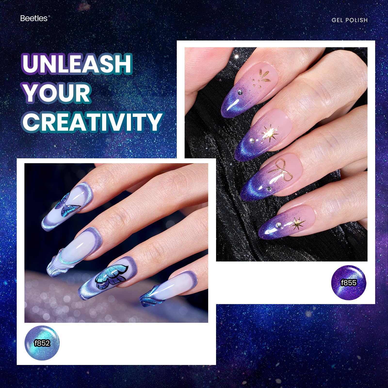 beetles gel polish applied on hands in lifestyle shot showcasing wearable cosmic manicure