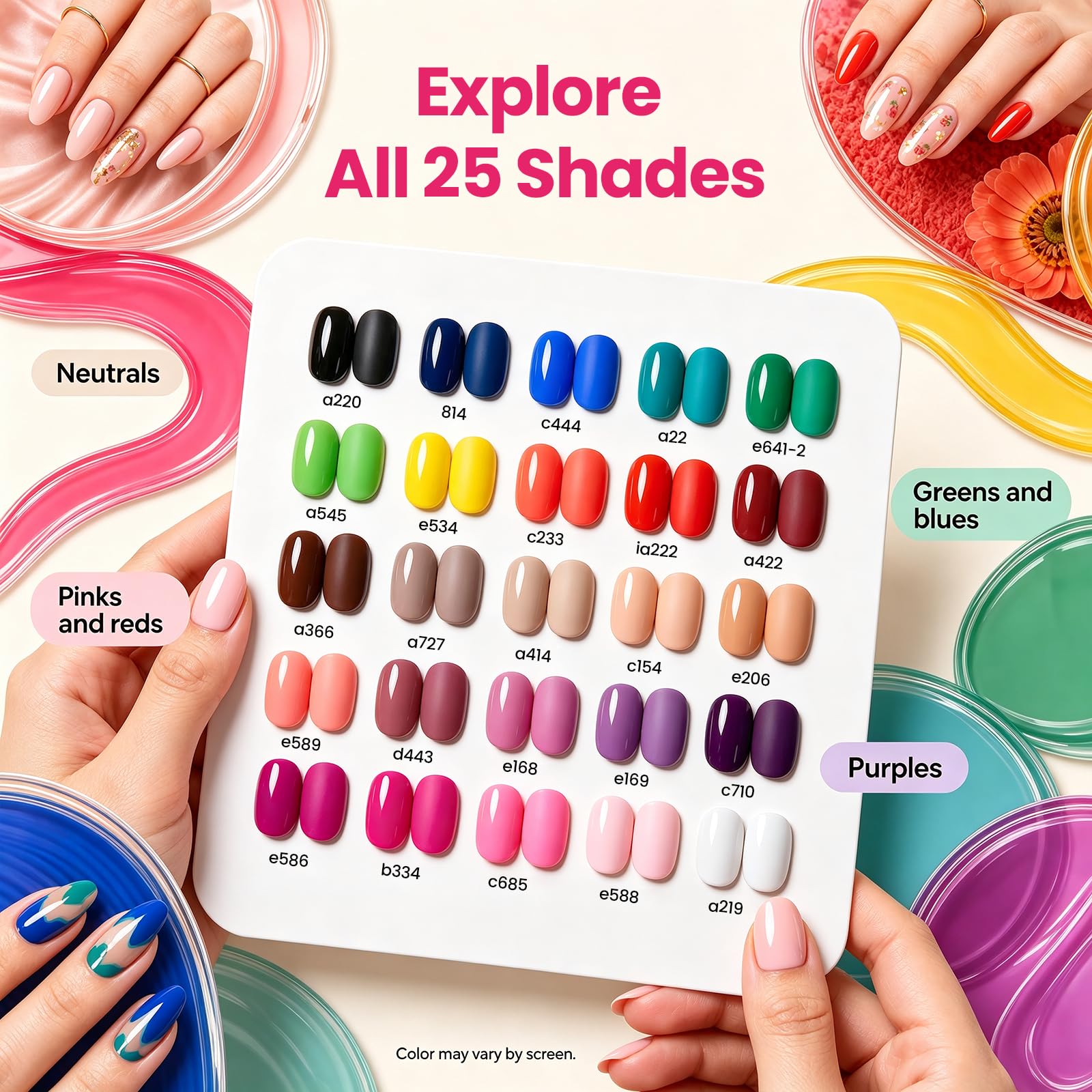 Beetles color array flat lay illustrating 25 shades and outfit matching