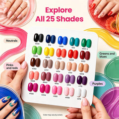 Beetles color array flat lay illustrating 25 shades and outfit matching