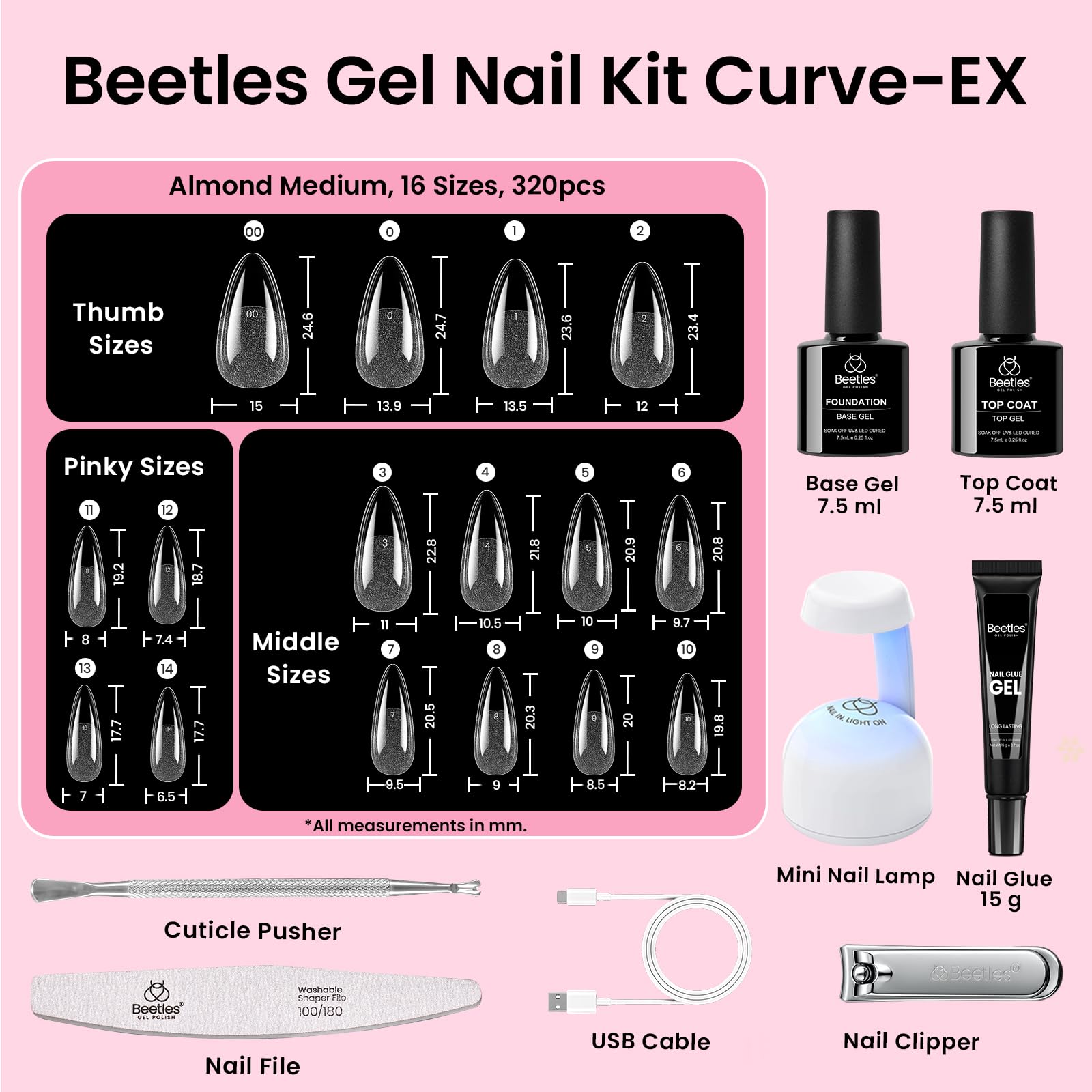 beetles Curve-EX array of tools and gels displaying everything needed for DIY manicures