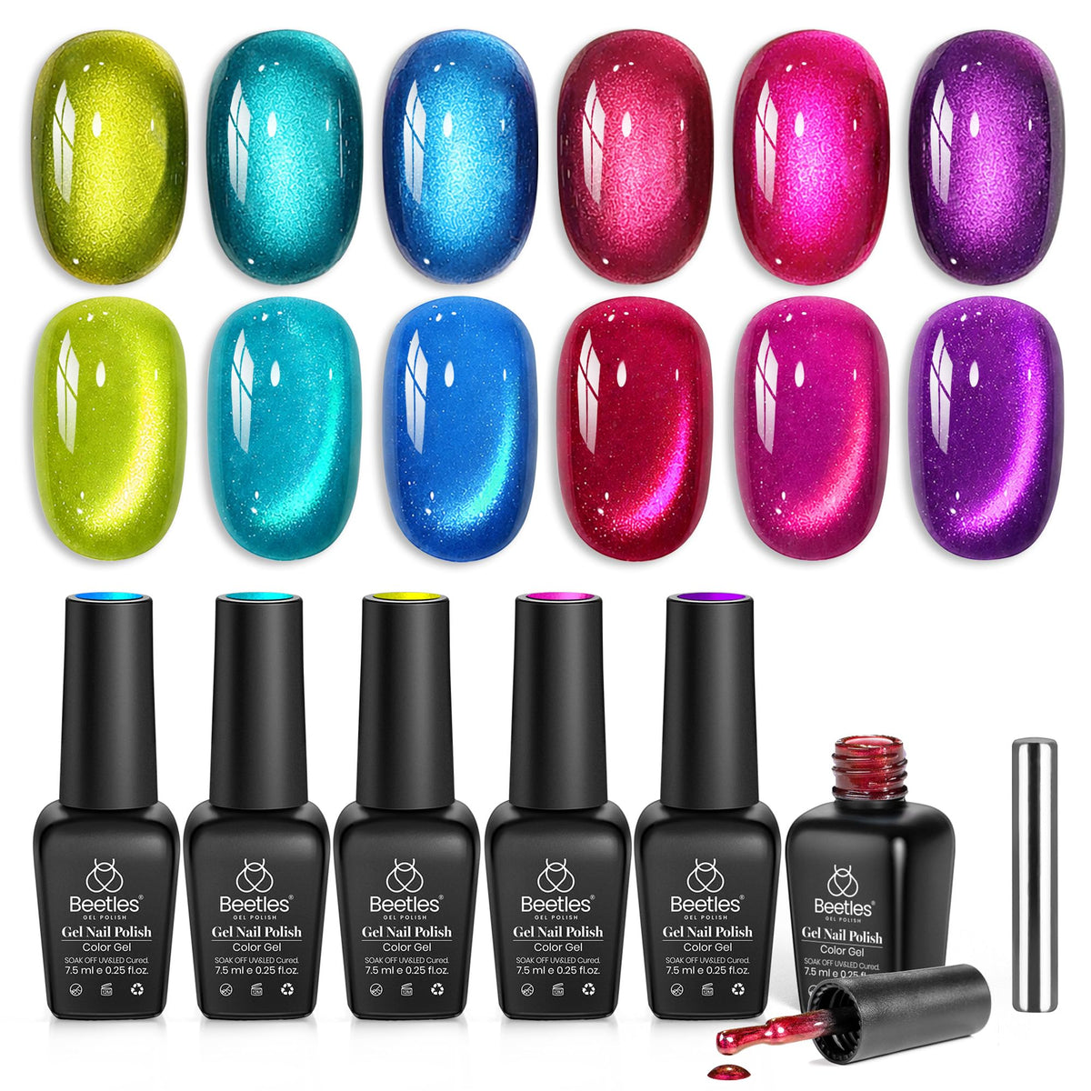 beetles front packaging showing six Fairy Prism bottles and magnetic tool benefit easy storage