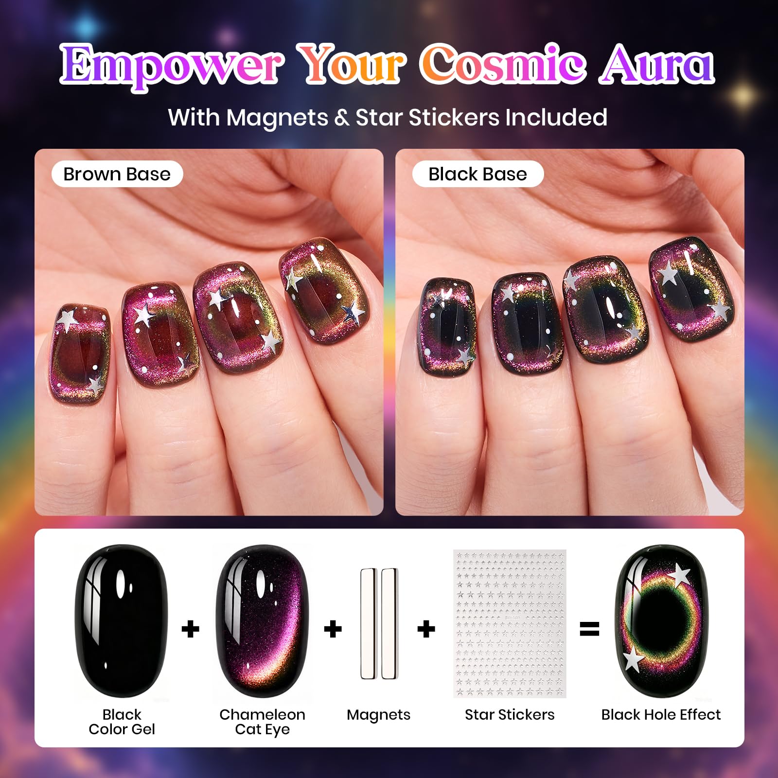 beetles finished manicure at a party showing iridescent galaxy effect