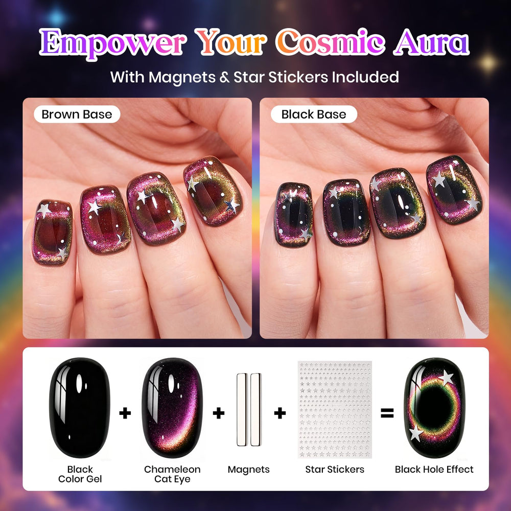 beetles finished manicure at a party showing iridescent galaxy effect