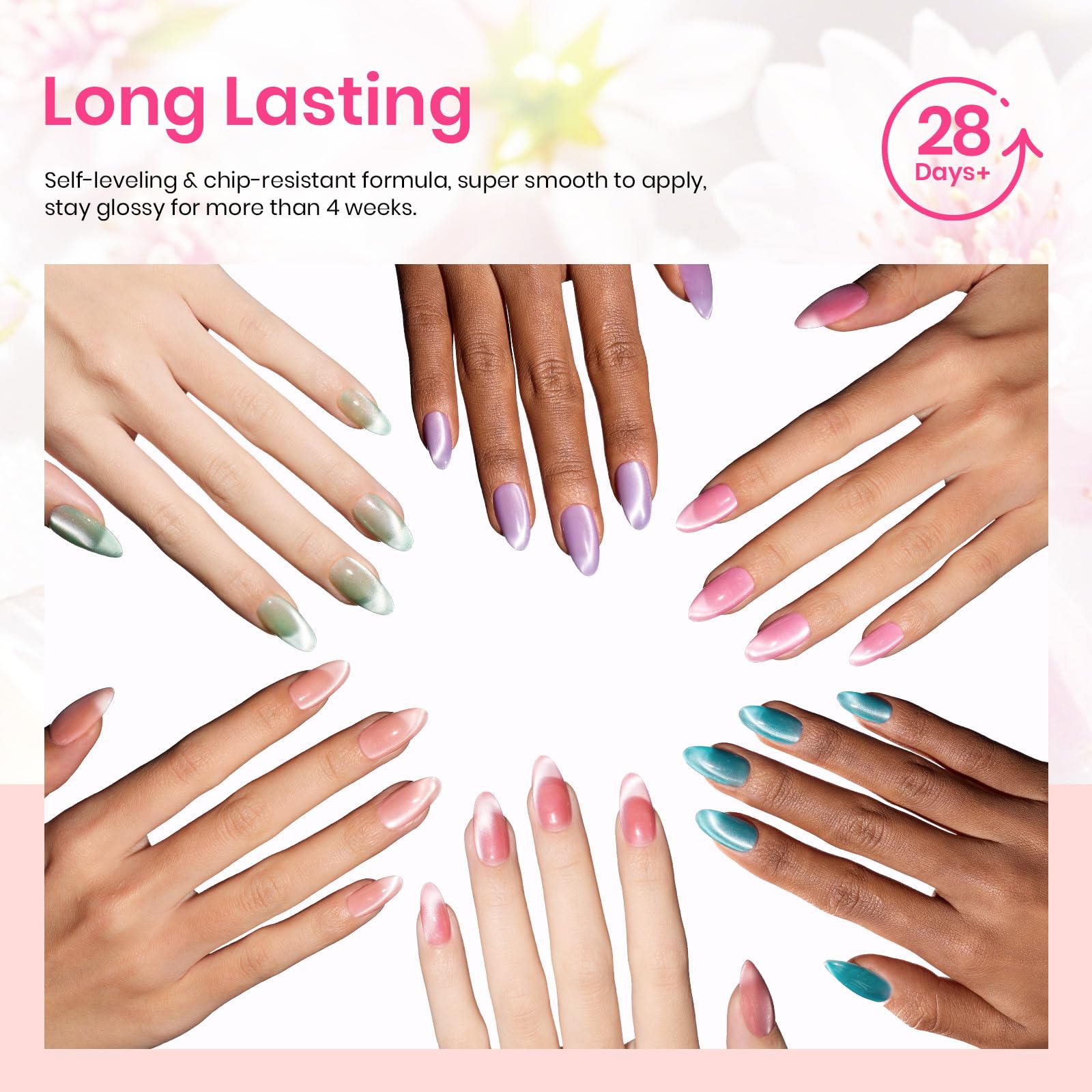 Beetles finished manicure on nails in lifestyle setting, glossy multidimensional shine