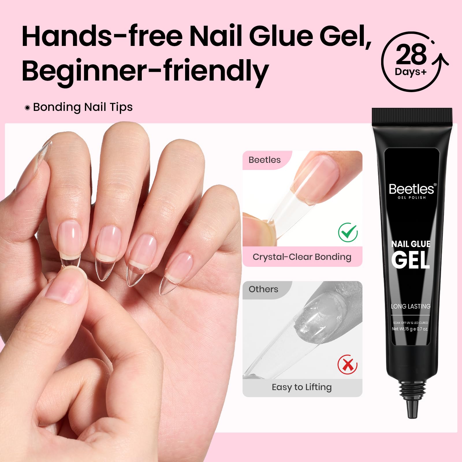 Beetles Gel Polish application scene showing tip placement for neat results
