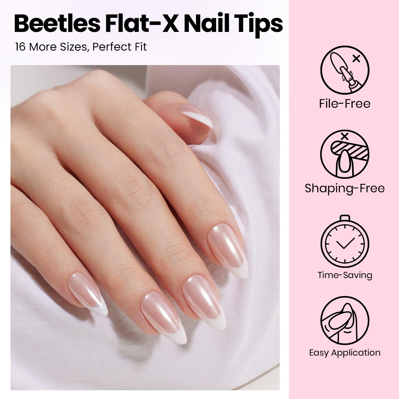 beetles Gel Polish lifestyle shot of finished almond nails showing natural look