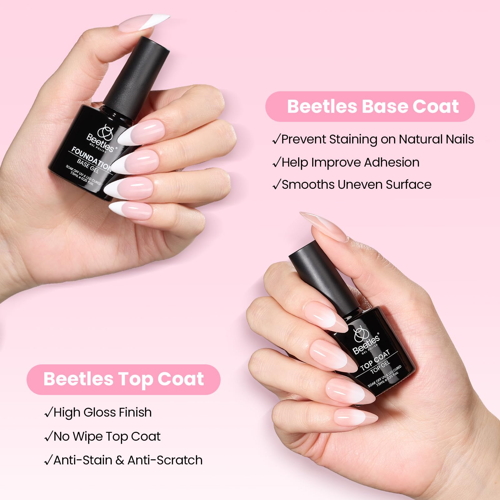 beetles Flat-X worn manicure lifestyle demonstrating natural-looking square extensions