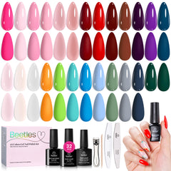 Beetles Gel Polish front packaging displaying all 25 shades and included tools for easy selection