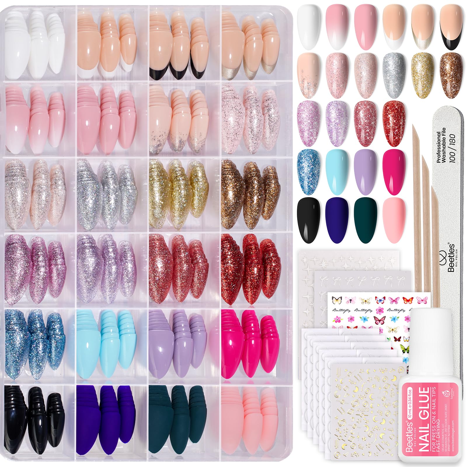 beetles Gel Polish front packaging showing 24 color variety and included tools