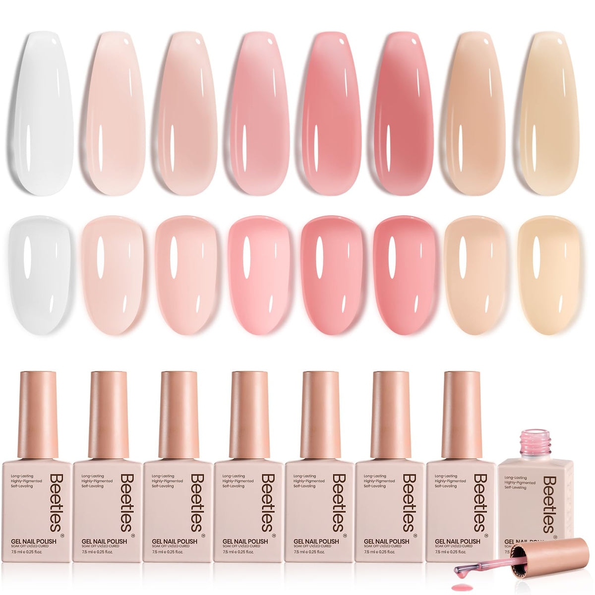 beetles front packaging showing eight jelly nude gel polishes and portability benefit