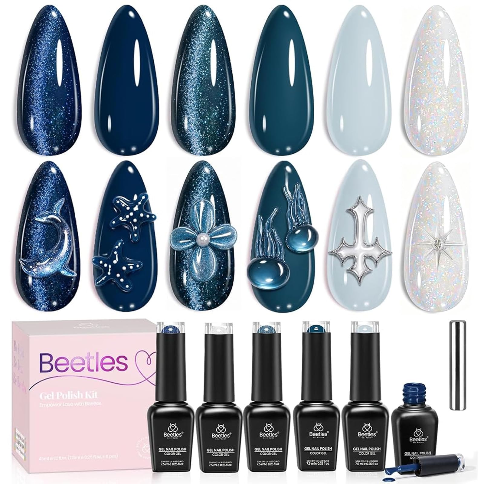 beetles front packaging dark blue set showing coordinated shades and elegant box