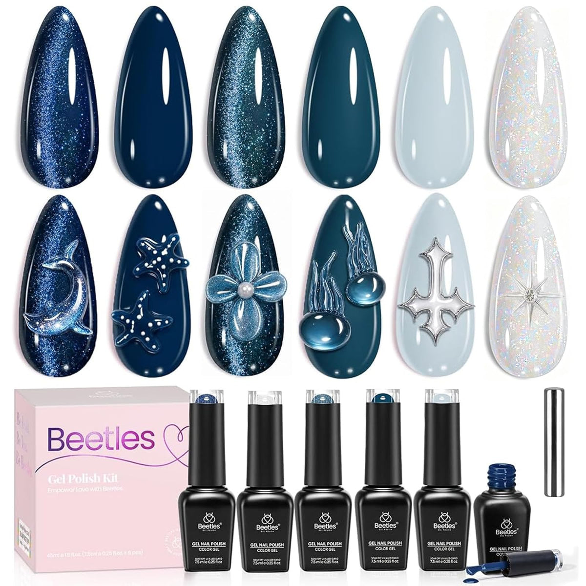 beetles front packaging dark blue set showing coordinated shades and elegant box