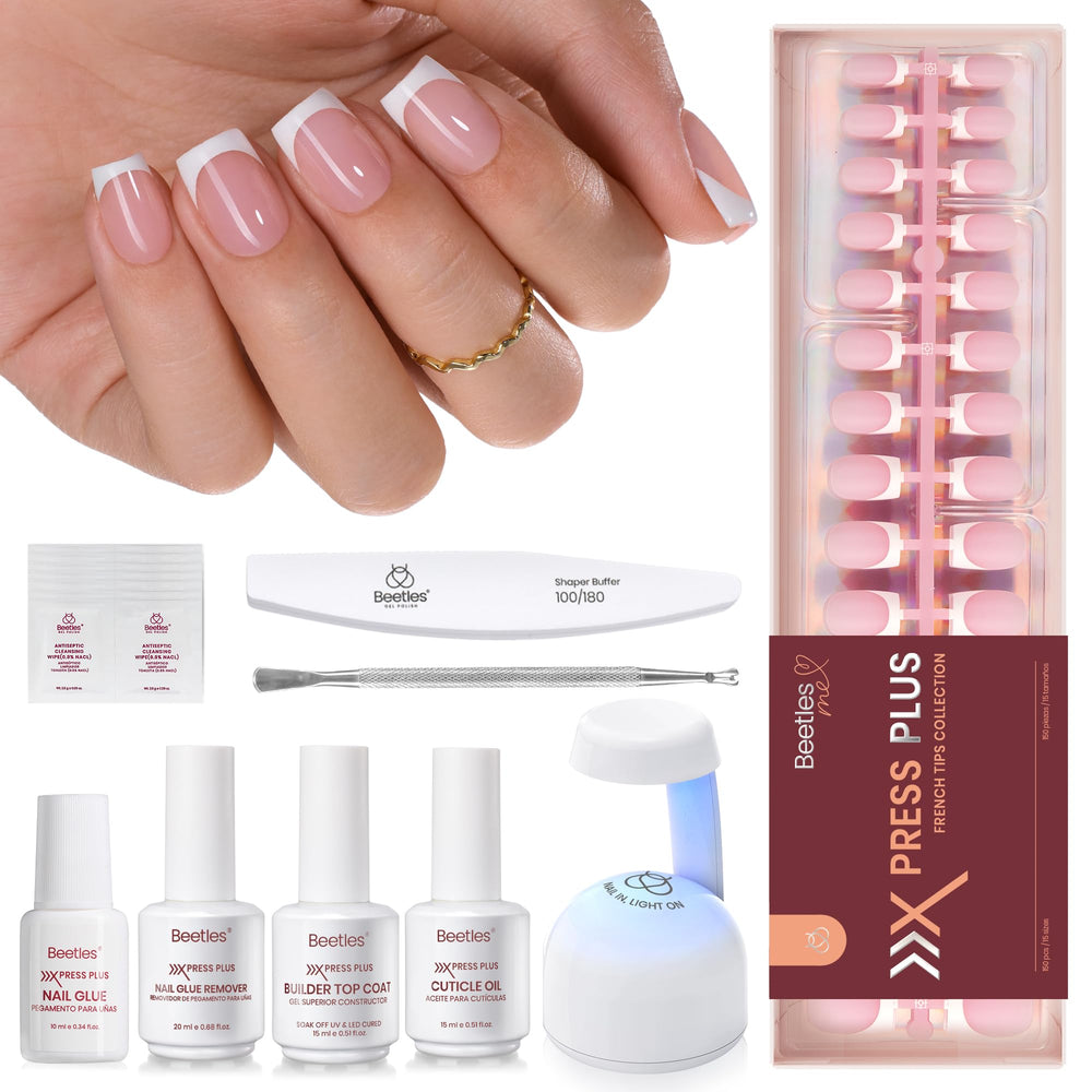 beetles front packaging showing full press-on French tip kit and contents benefit convenience