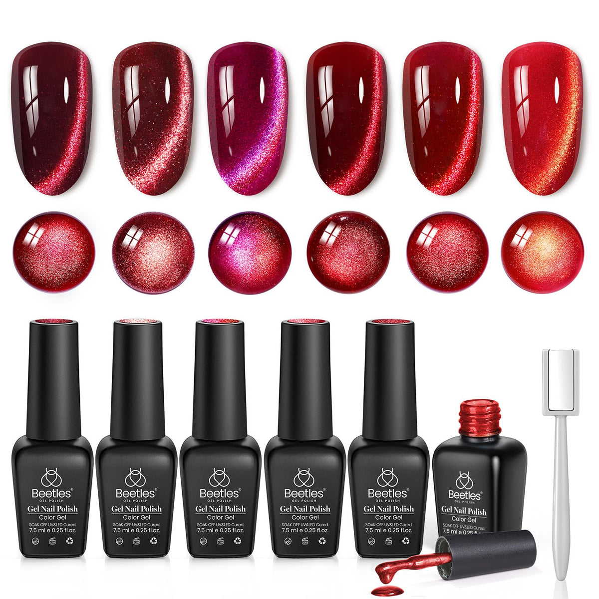 Beetles front packaging of red cat eye set showing variety and convenience