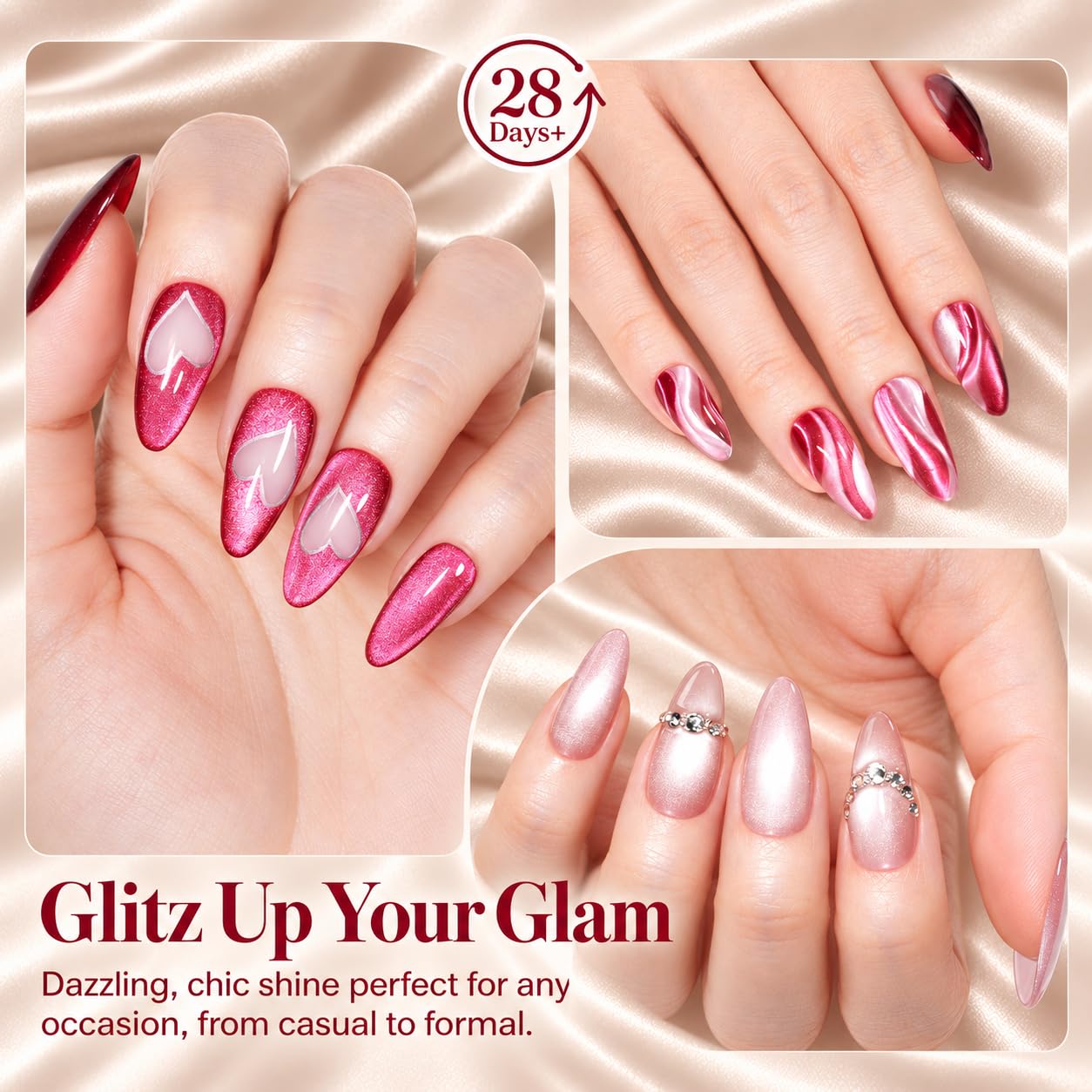 beetles Gel Polish manicure in use on hands showing magnetic cat eye shimmer for polished results