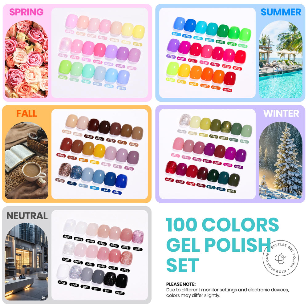 Beetles display of many gel polish colors demonstrating shade variety and inspiration